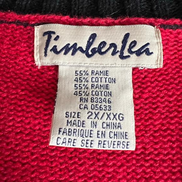 Vintage Timber Lea Womens Sweater Cardigan Collared Button Down Dog Theme Red 2X - Picture 11 of 14